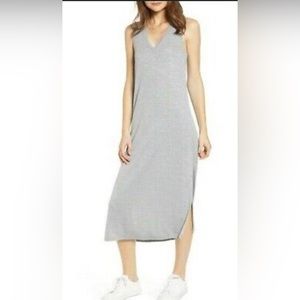 Paige v neck long dress with side slit- gray- S